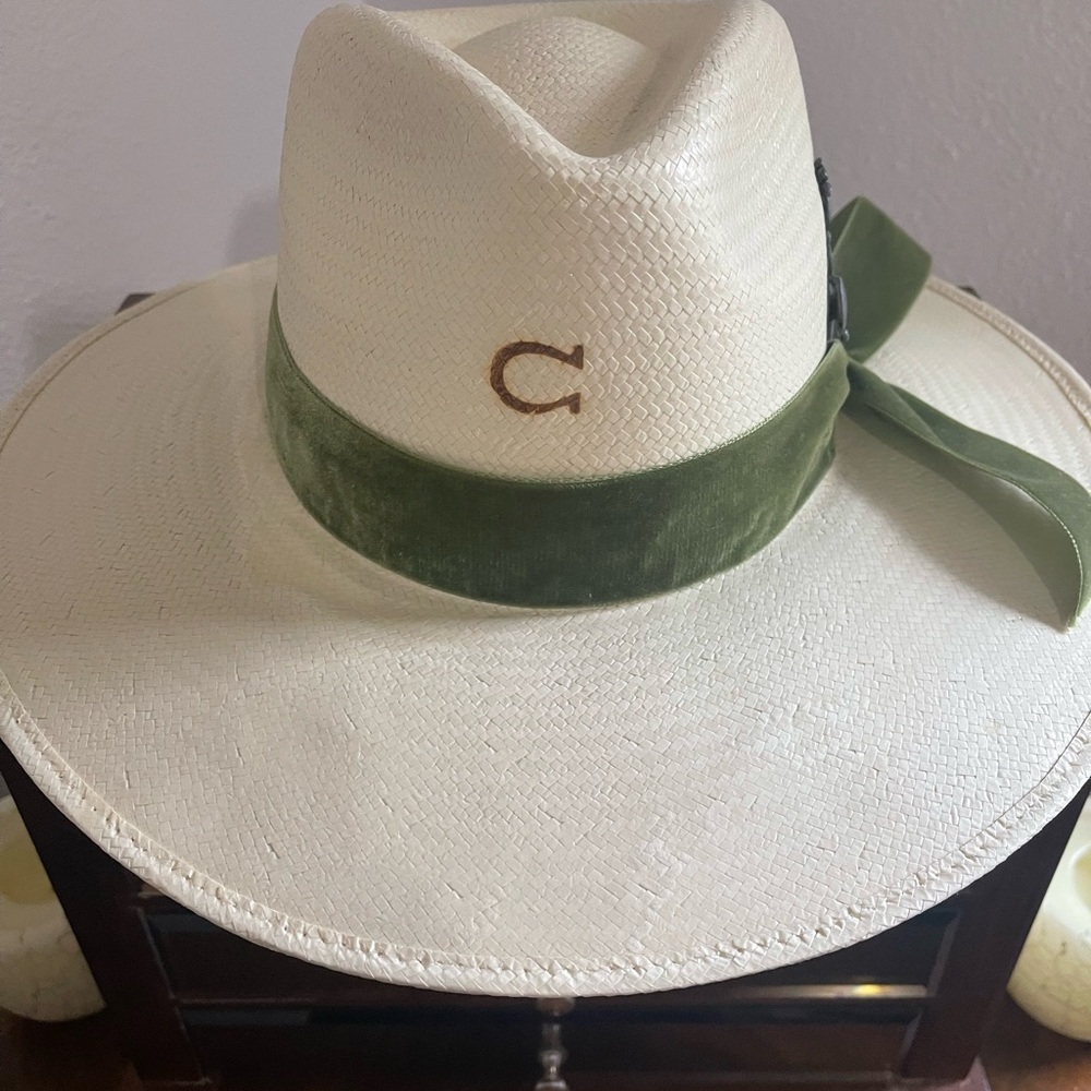 Cream Cowboy Hat with Green Band
